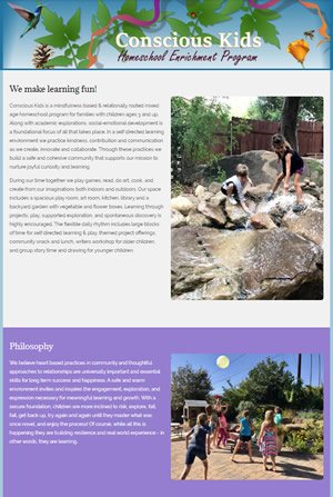 screenshot of Conscious Kids Homeschool Enrichment Program website