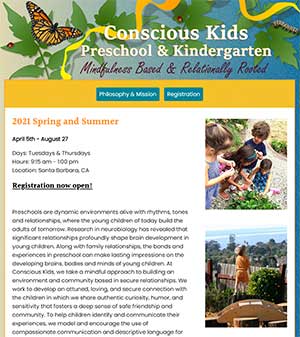 screenshot of Conscious Kids Preschool and Kindergarten website