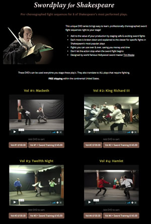 screenshot of Swordplay for Shakespeare website